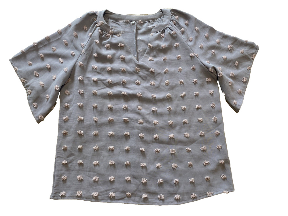 Womens Boho Blouse Womens Size S Flutter Sleeves Polka Dots Tufts Cottage Core